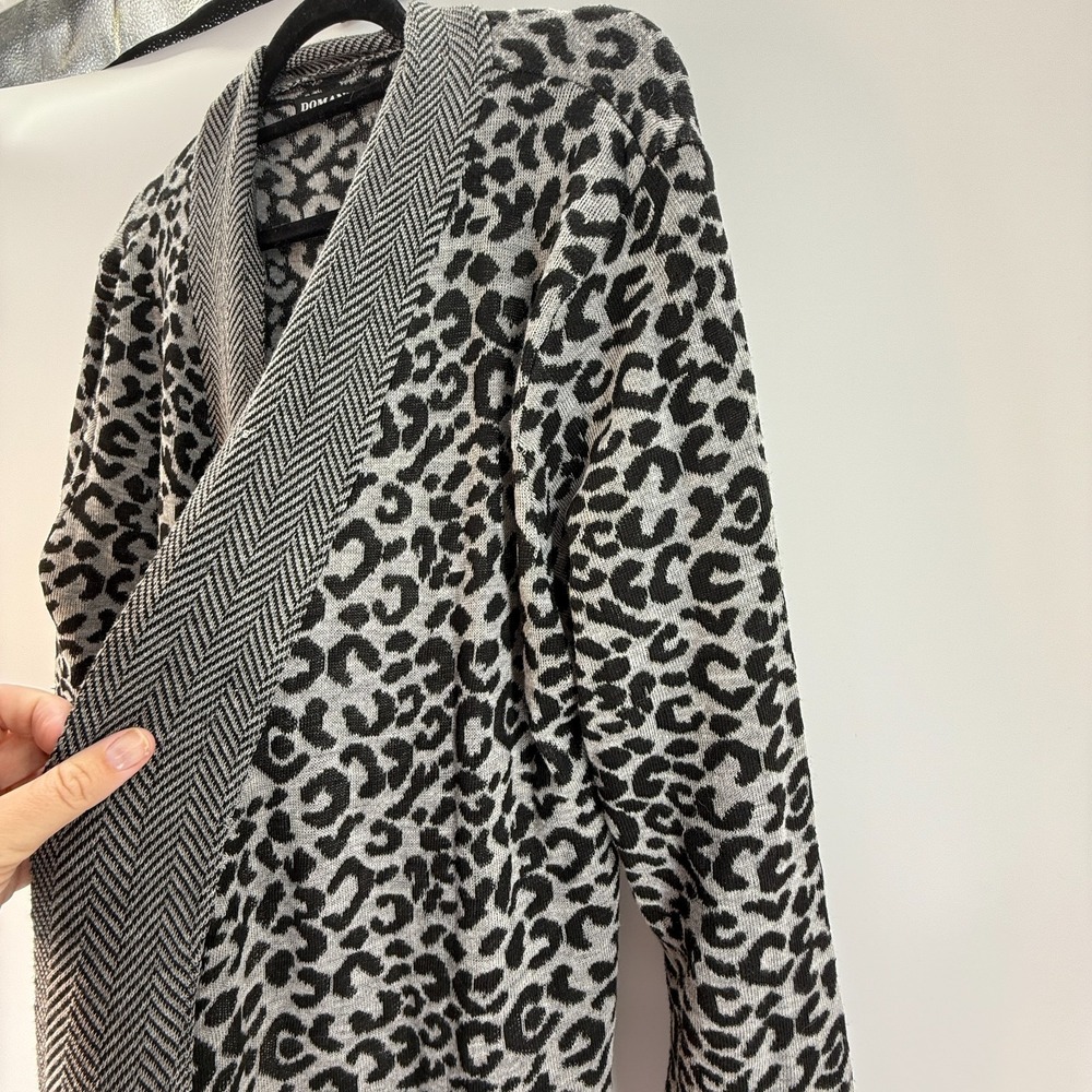 Domani Women Animal Print Long Open Front Cardigan Sweater Gray 3X Duster - Picture 5 of 10